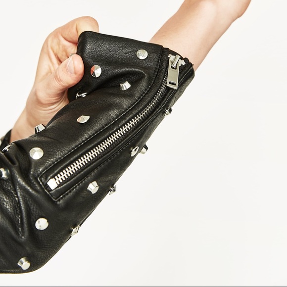 NWT Zara Faux Leather Studded Moto Biker Jacket - Picture 6 of 8